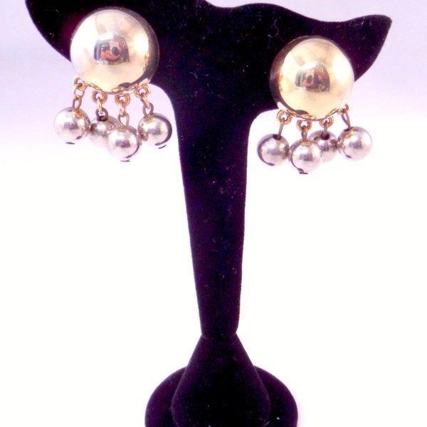 Castlecliff Earrings Bubble Dangle 1950s Clip On Gold Silver Vintage Show Stopper