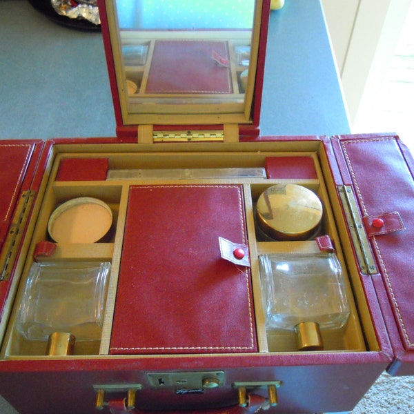 Vintage Train Case by Trip Made New York Red Travel Case Makeup Overnight Antique