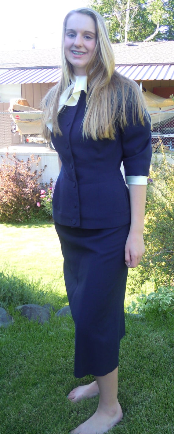 Womens Clothing, Wool Suit, Navy Blue, 1950s Women