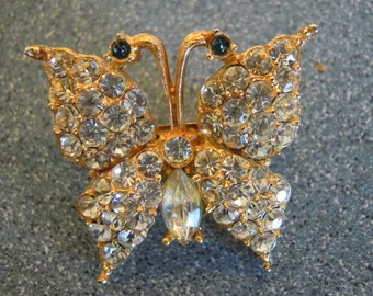 Brooch, Butterfly Brooch, Butterfly Pin, Rhinestone Brooch, Costume Jewelery, Mid Century, Vintage Jewelry, Vintage Brooch, Figural Pin