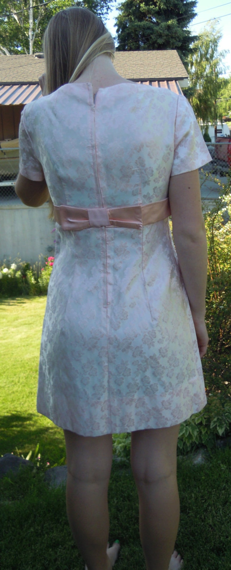 Vintage Dress, Mini Dress, Pink Brocade Dress, Prom Dress, 1960s Dress — free download