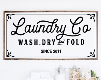 Petit 12x24 Laundry Co Wash Dry Fold Pochoir en vinyle personnalisé année SEULEMENT