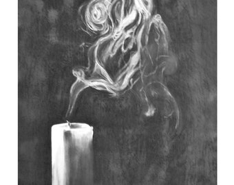 Art Print of Original drawing "Letting Go" by Emily May Carson Candle Smoke Black White Wax Modern Charcoal