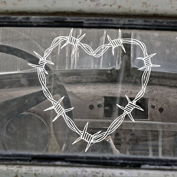 Barbed Wire Heart Vinyl Decal Sticker Goth Decals | Goth Car Decor | Goth Car Accessories | Spooky Car Decal | Halloween Decal For Car