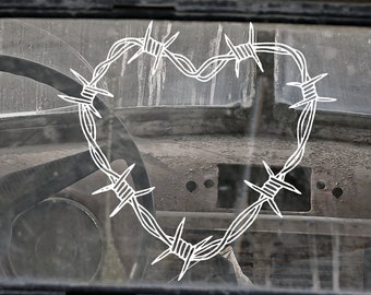 Barbed Wire Heart Vinyl Decal: Goth Car Accessory