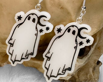 Cute Ghost and Moon Earrings | Goth Earrings | Kawaii | Halloween Earrings | Goth Gift for Her | Halloween Jewelry | Spooky Cute | Ghosts