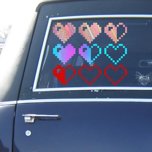 8 Bit Retro Pixel Heart Meter Vinyl Decal Sticker | Nerd Car Window Sticker | Zelda Heart Meter | Video Game Decal | Life Meter Sticker