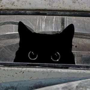 Cat Peeker Vinyl Decal Sticker | Goth Decal | Goth Car Decor | Goth Car Accessories | Spooky Car Decal | Halloween Decal | Kitty | Evil Cat