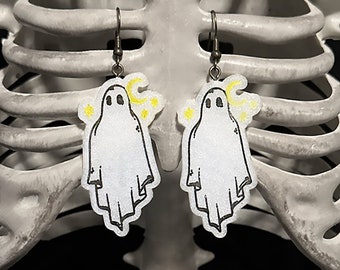 Cute Ghost Moon Earrings | Goth Earrings | Kawaii | Halloween Earrings | Goth Gift for Her | Halloween Jewelry | Spooky Cute