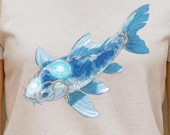 Cyberpunk Koi Fish Shirt, Japanese Streetwear Tee, Anime Graphic T Shirt, Neon Tokyo Cyberpunk Shirt, Futuristic Techwear Clothing,