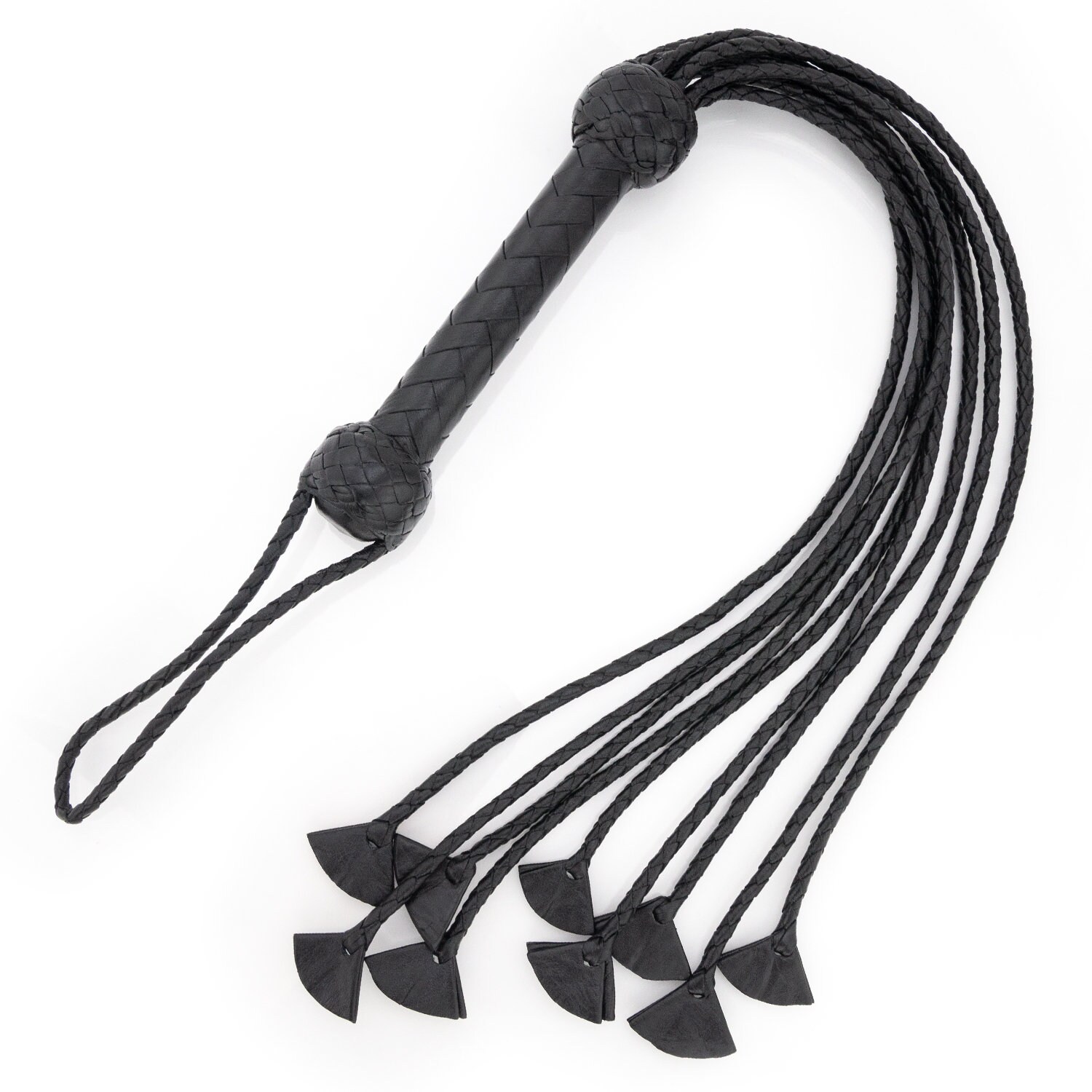 Deluxe Gothic Black CAT-O-NINE TAIL LEATHER WHIP Flail Flogger LARP Costume Prop 