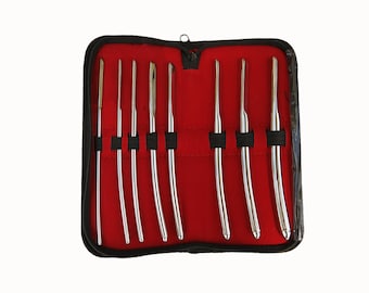 Stainless Steel 7.5 inch 8 Piece Hollow Tube Urethral Sounds Dilator Set