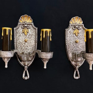 Antique Sconce Pair of Electrolier Wall Lights. Early 1900s Gothic, Tudor, Mission. Fully Restored. Pair #1 of 2.