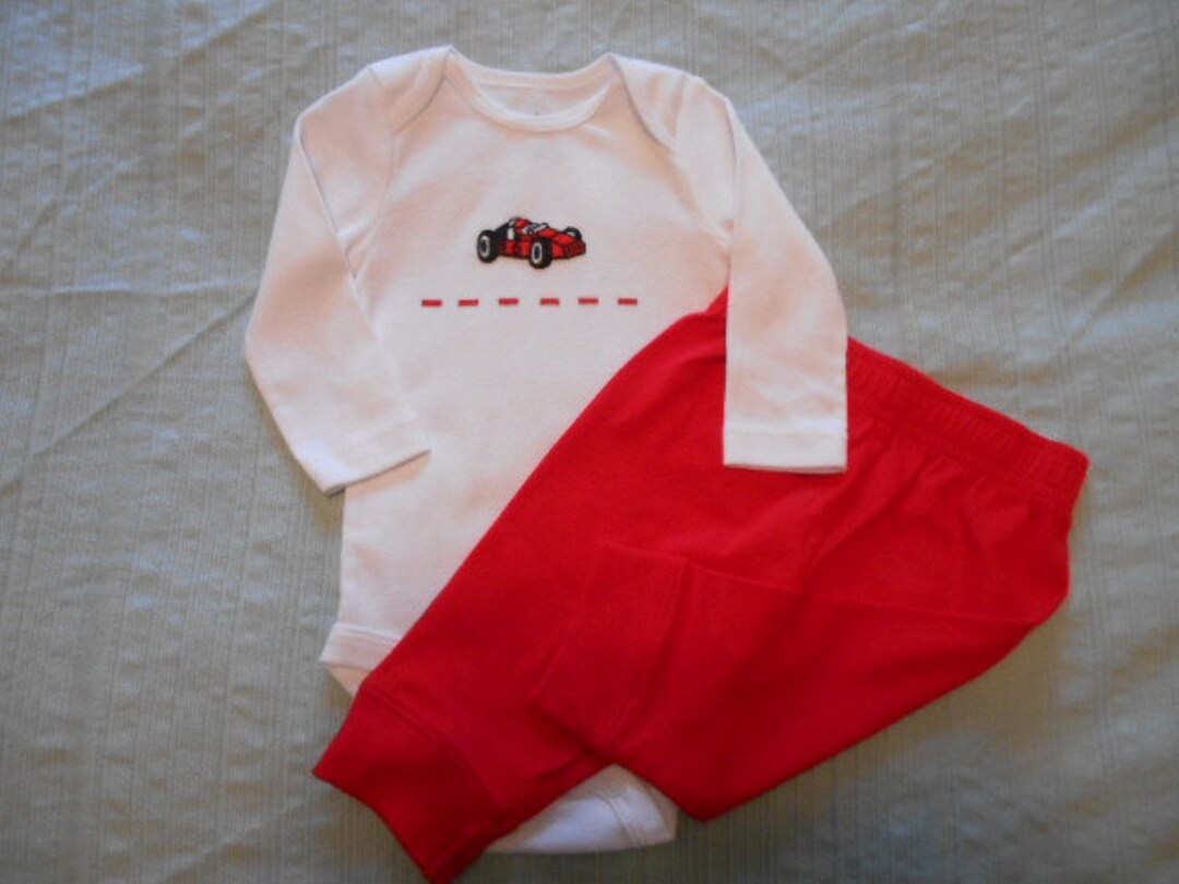 Baby Boy Onesie Set With Red Race Car Appliqué and Red Matching Pants. Etsy