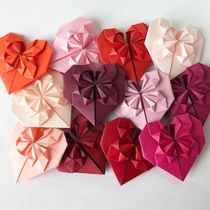 Set of Origami Paper Hearts in Red Shades for Mother's Day, Wedding Decor image 1