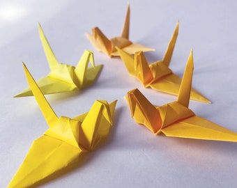 100 3" Origami Paper Cranes, Yellow Tones Tsuru, Wedding Decor, 1 Year Paper Anniversary, Event and Party Decoration