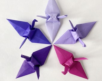 100 6" Origami Paper Cranes,Purple Tones Tsuru, Wedding Decor, 1 Year Paper Anniversary, Event and Party Decoration