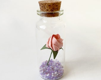 Tiny Origami Rose in a Bottle, Pastel Tone Paper Rose for Wedding and Event favors, Personalized Gift for Anniversaries, Birthdays