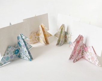 Set of Origami Paper Crane Place Card Holders for Weddings, Floral Pattern Table Card Holders for Event Decor