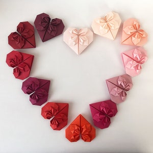 Set of Origami Paper Hearts in Red Shades for Mother's Day, Wedding Decor image 2