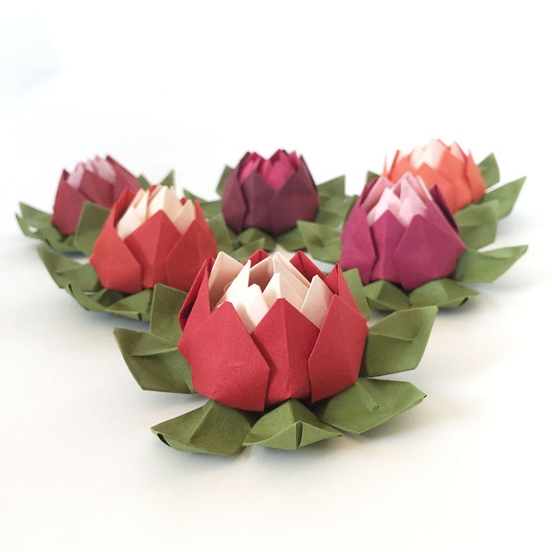 Set Of 6 Red Shades Origami Lotus Flowers For Weddings Events Birthdays Parties Showers Etc