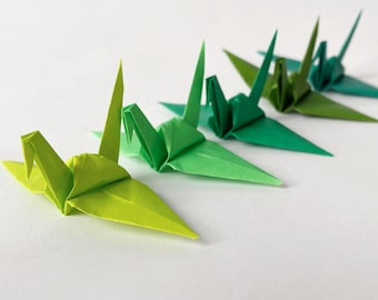 100 6" Origami Paper Cranes, Green Tones Tsuru, Wedding Decoration, 1 Year Paper Anniversary, Event and Party Decor