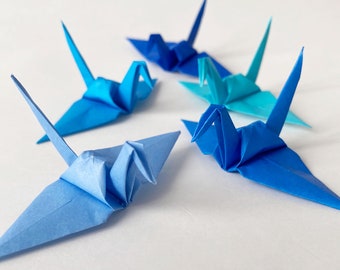 100 3" Origami Paper Cranes, Blue Tones Tsuru, Wedding Decoration, 1 Year Paper Anniversary, Event and Party Decor