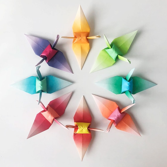 1000羽の3インチ折り紙鶴、虹色の千羽鶴、結婚式の装飾用の