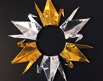 100 3" Gold and Silver Origami Paper Cranes, Wedding Decor Tsuru, 1 Year Paper Anniversary, Event and Party Decoration
