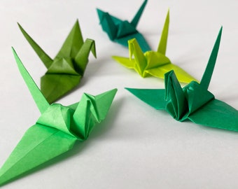 100 3" Origami Paper Cranes, Green Tones Tsuru, Wedding Decor 1 Year Paper Anniversary, Event and Party Decoration