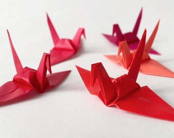 100 3" Origami Paper Cranes, Red Tones Tsuru, Wedding Decor, 1 Year Paper Anniversary, Event and Party Decoration