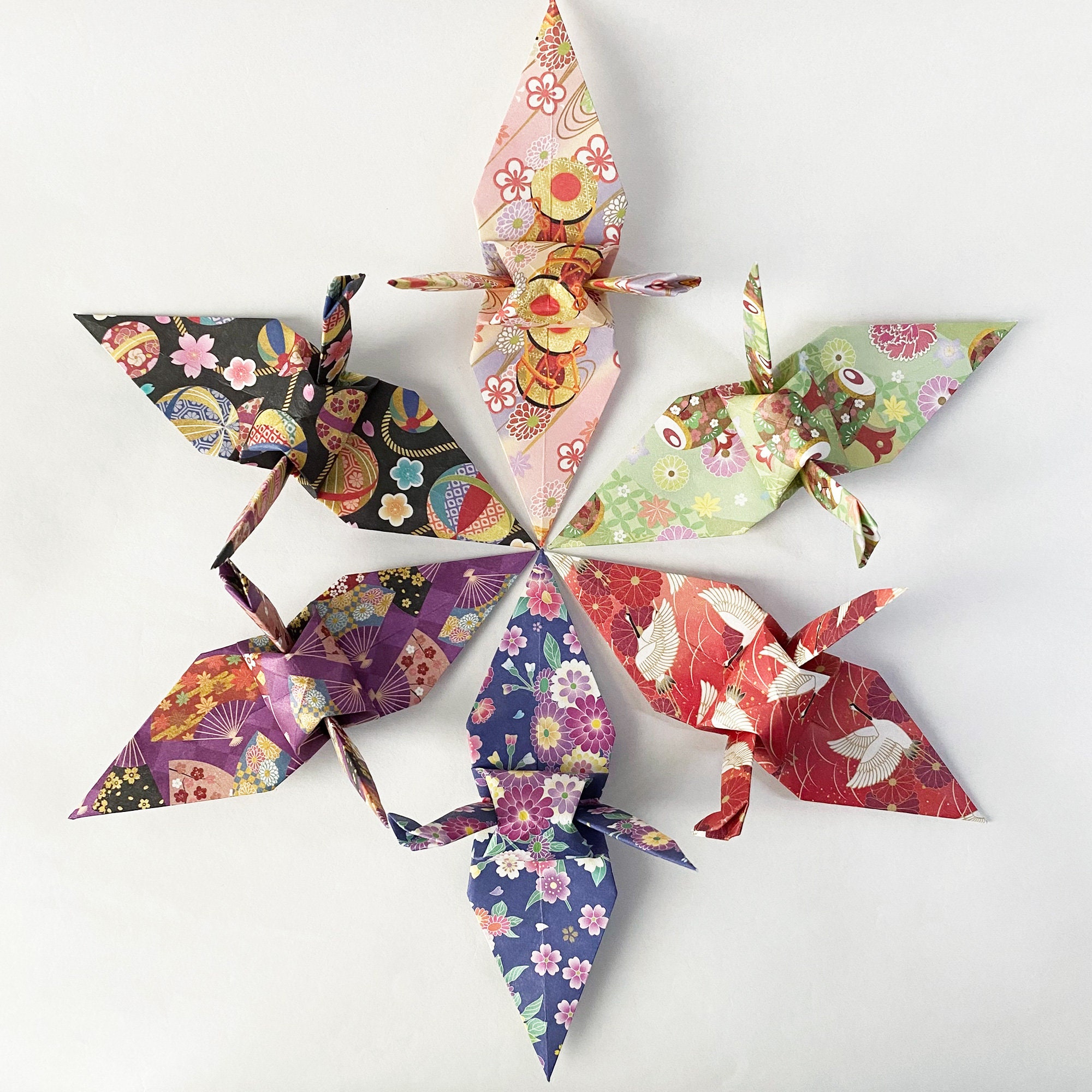 100枚の6インチ折り紙折り鶴、和柄の鶴、結婚式の装飾、1周年記念紙