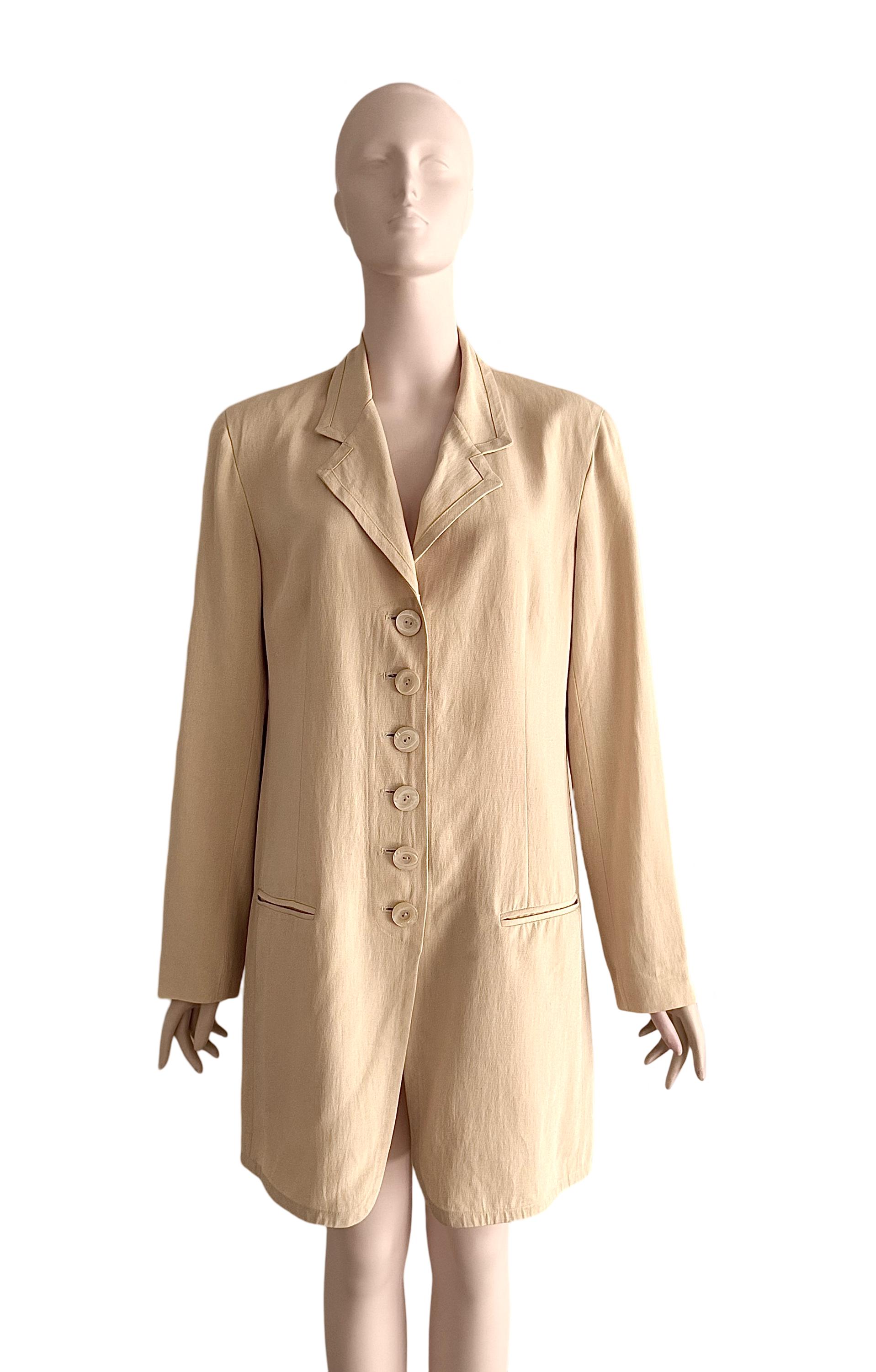 80-90s DONNA KARAN　Linen Over Jacket DONNA KARAN Vintage 1990s Silk Linen Mix Fabric Timeless