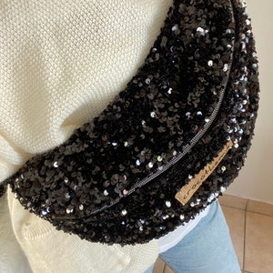 XL black sequins fanny pack