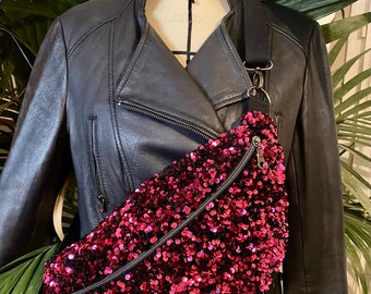 Sac banane xl sequins rose fushia