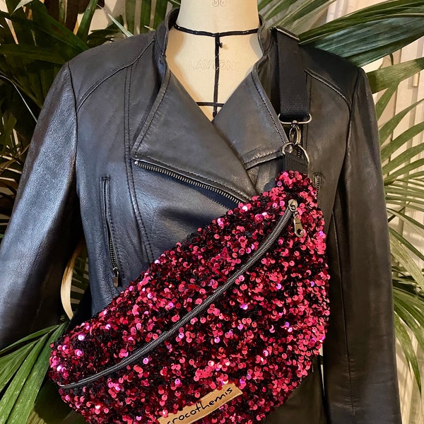 Sac banane xl sequins rose fushia