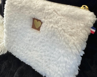 Off-white sherpa fleece pouch