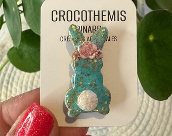 Broche lapin bunny fleurs