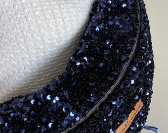 XL navy blue sequins fanny pack