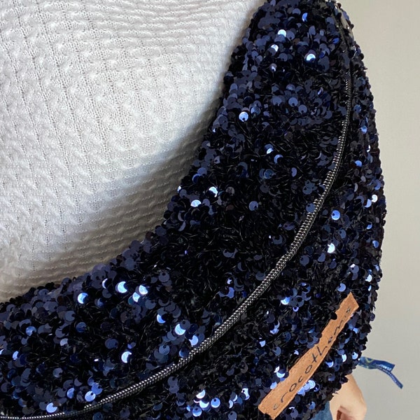 Sac banane xl sequins bleu marine