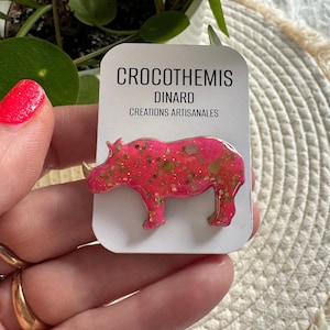 Pink glitter rhinoceros brooch
