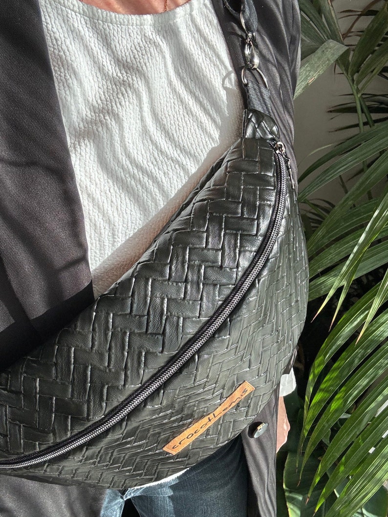 Black Faux Leather Fanny Pack