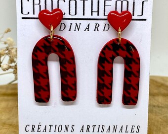 Boucles d’oreilles pieds de poule coeur