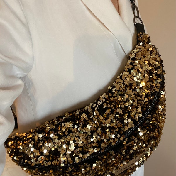 Sac banane xl sequins dorés