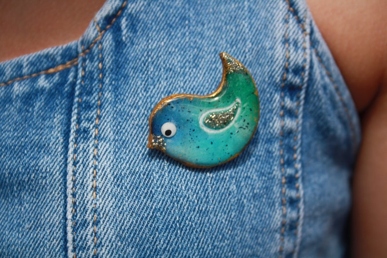 Broche oiseau bleu vert image 4