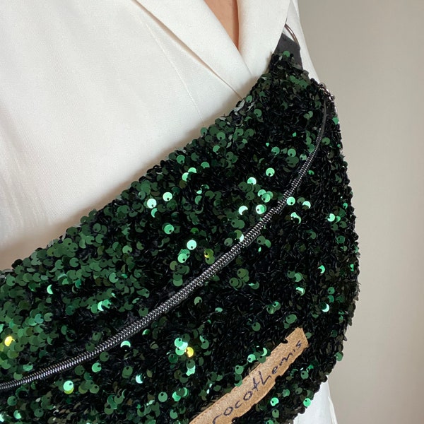 XL green sequins fanny pack