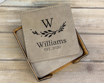 Personalized Leather Coasters, Set of 6 Leather Coasters, Anniversary Leather Gift, Coasters Personalized, Drink Coasters, Custom Coasters