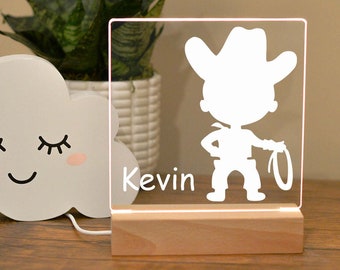 Little Cowboy Night Light, Kids Nightlight, Boys Bedroom Decor, Nursery Night Light, Personalized Night Light, Boy Nursery, Cowboy Hat