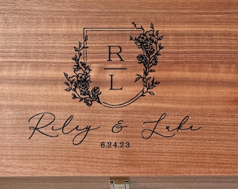 Personalized Walnut Keepsake Box, Wedding Memory Box, Jewelry Photo Box, Anniversary Gift, Bridal Shower Gift, Rustic Wood Box, Couples Gift