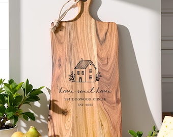 Personalized Cutting Board Housewarming Gift, Custom Engraved Acacia Charcuterie Board, Realtor Closing Gift, New Home Gift for Couple